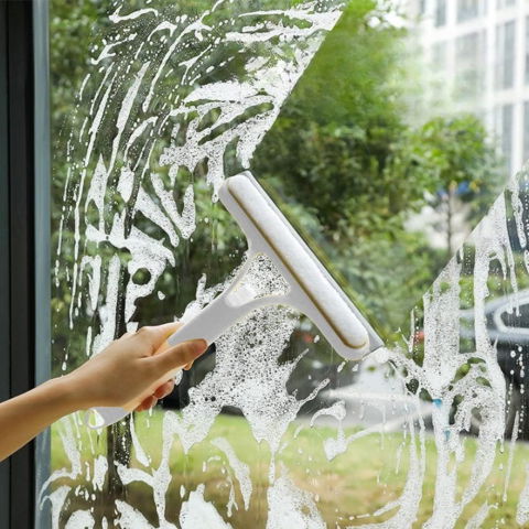 Racleta de curatare 3 in 1, multifunctional, pentru casa si masina, pulverizator de spray, racleta din silicon si burete, 21.5 x 25.7 cm, alb [3]