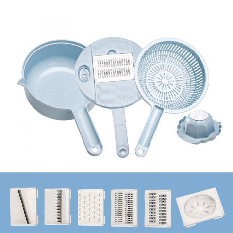 Razatoare multifunctionala  pentru legume, fructe, branzeturi, 10 piese, 27.6x8 cm, albastru