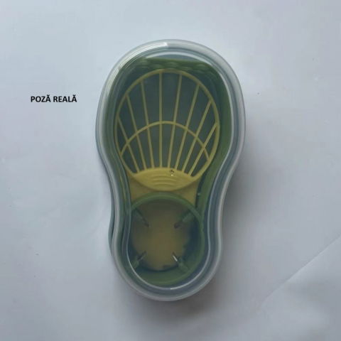 Recipient de depozitare avocado 5in1, etans, pentru frigider, din plastic, dispozitiv de taiat, curatat, feliat, 14x4x7 cm, verde [5]