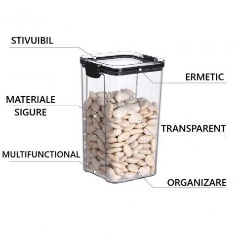 Recipient din plastic, pentru alimente/obiecte, inchidere ermetica, 10.2 x 18.5 cm, 1300 ml, transparent [3]