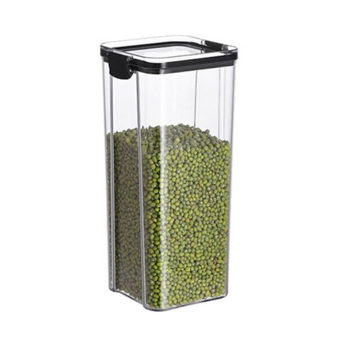 Recipiente pentru alimente de baza, gustari si cereale - Recipient din plastic, pentru alimente/obiecte, inchidere ermetica, 10.2 x 24.2 cm, 1800 ml, transparent