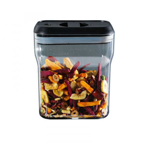 Recipiente pentru alimente de baza, gustari si cereale - Recipient din plastic, pentru alimente/obiecte, inchidere ermetica rotire 90 grade, 2l, 20.5 x 10.5 x 27 cm, transparent