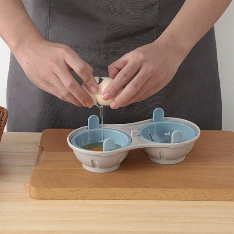 Recipient dublu pentru oua, din plastic  pentru gatit la microunde, 22 x 11.8 x 8 cm, albastru [6]