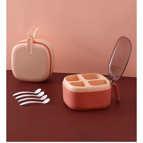 Recipient pentru condimente  4 casute, potrivit pentru sare, cimbru, piper, condimente, 4 lingurite din plastic, capac din plastic, maner, 14x14x8 cm, roz [4]