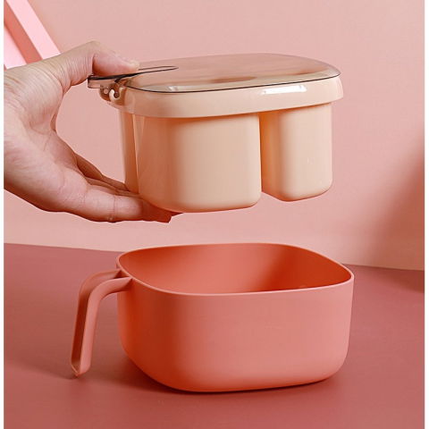 Recipient pentru condimente  4 casute, potrivit pentru sare, cimbru, piper, condimente, 4 lingurite din plastic, capac din plastic, maner, 14x14x8 cm, roz [3]