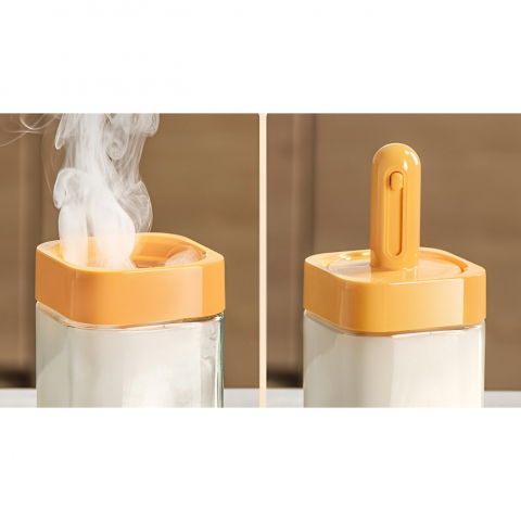 Recipient pentru depozitarea condimentelor, borcan din sticla, capac si lingura incorporate, uz casnic, 300 ml, 7.1x7.1x14.8 cm, portocaliu [4]