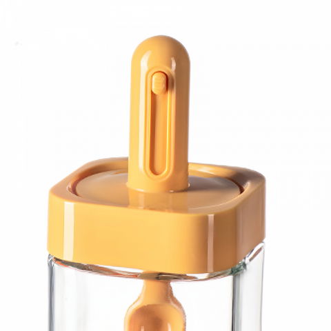Recipient pentru depozitarea condimentelor, borcan din sticla, capac si lingura incorporate, uz casnic, 300 ml, 7.1x7.1x14.8 cm, portocaliu [7]
