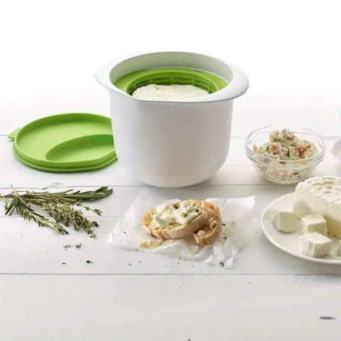 Recipient pentru preparat branza, capac de silicon, cheese maker din plastic, strecuratoare, 17x14.5x12.8 cm, verde [4]