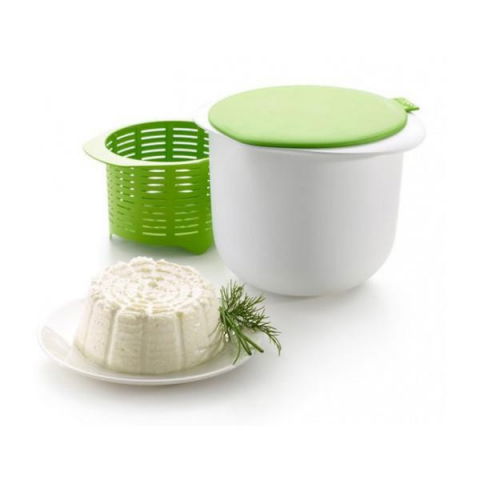Recipient pentru preparat branza, capac de silicon, cheese maker din plastic, strecuratoare, 17x14.5x12.8 cm, verde [12]