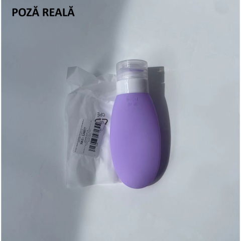 Recipient portabil din silicon elegant de voiaj, sticla de calatorie, potrivita pentru lotiune, sampon si alte lichide, anti-scurgere, cu posibilitate de reumplere, capacitate 90ml, mov [5]