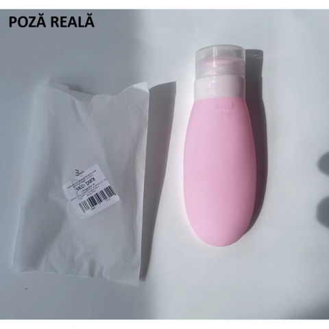 Recipient portabil din silicon elegant de voiaj, sticla de calatorie, potrivita pentru lotiune, sampon si alte lichide, anti-scurgere, cu posibilitate de reumplere, capacitate 90ml, 14cm, roz [5]