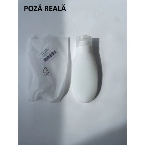 Recipient portabil din silicon elegant de voiaj, sticla de calatorie, potrivita pentru lotiune, sampon si alte lichide, anti-scurgere, cu posibilitate de reumplere, capacitate 90ml, alb [5]