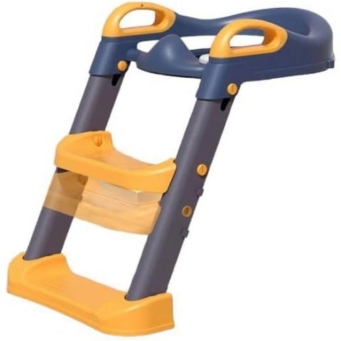 Reductor si scaunel inaltator wc, pentru copii 1 - 7 ani, 2 trepte reglabile, pliabil, colac moale, cu spatar si manere, inaltime 54/58 cm x 39.5 x 35 cm, din plastic+pvc, albastru/portocaliu [6]