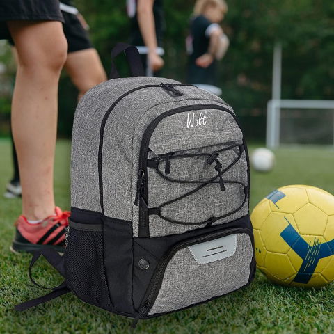 Rucsac de baschet multifunctional, pentru calatorie, sport, scoala, cu compartiment pentru pantofi si minge, 32 litri, 45x32x22 cm, gri-negru [2]