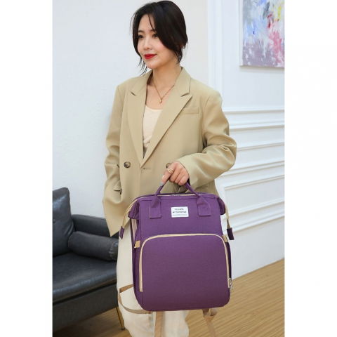 Rucsac multifunctional pentru mamici, cu patut pliabil si baza de schimbat, rezistent la apa, capacitate mare, usor, compartimente multiple, buzunar termic pentru lapte, 42 x 32 x 22 cm, mov [6]