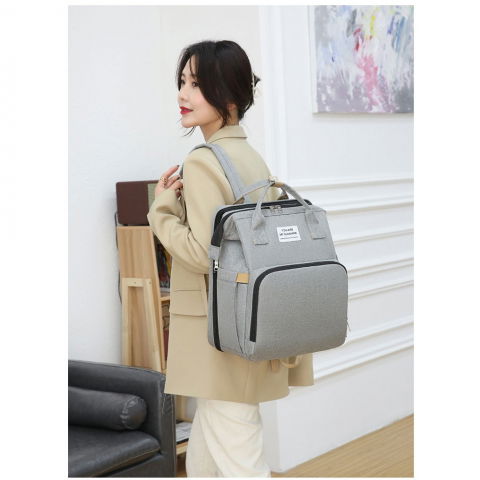 Rucsac multifunctional pentru mamici, cu patut pliabil si baza de schimbat, rezistent la apa, capacitate mare, usor, compartimente multiple, buzunar termic pentru lapte, 42 x 32 x 22 cm, gri [11]