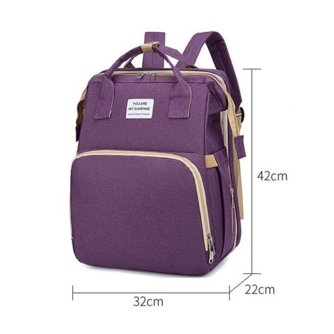 Rucsac multifunctional pentru mamici, cu patut pliabil si baza de schimbat, rezistent la apa, capacitate mare, usor, compartimente multiple, buzunar termic pentru lapte, 42 x 32 x 22 cm, mov [1]