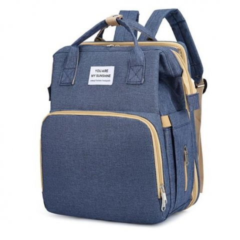 Rucsac multifunctional pentru mamici, cu patut pliabil si baza de schimbat, rezistent la apa, capacitate mare, usor, compartimente multiple, buzunar termic pentru lapte, 42 x 32 x 22 cm, albastru inchis [2]