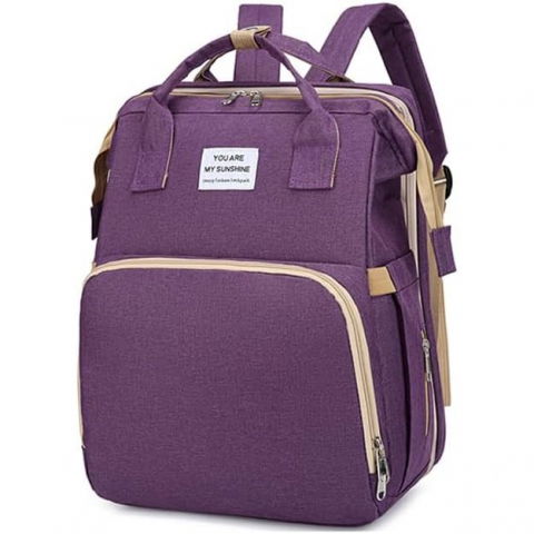 Rucsac multifunctional pentru mamici, cu patut pliabil si baza de schimbat, rezistent la apa, capacitate mare, usor, compartimente multiple, buzunar termic pentru lapte, 42 x 32 x 22 cm, mov [2]