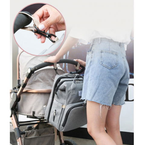 Rucsac multifunctional pentru mamici, cu patut pliabil si baza de schimbat, rezistent la apa, capacitate mare, usor, compartimente multiple, buzunar termic pentru lapte, 42 x 32 x 22 cm, gri [6]