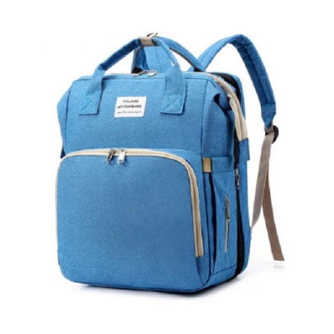 Rucsac multifunctional pentru mamici, cu patut pliabil si baza de schimbat, rezistent la apa, capacitate mare, usor, compartimente multiple, buzunar termic pentru lapte, 42 x 32 x 22 cm, albastru deschis [4]
