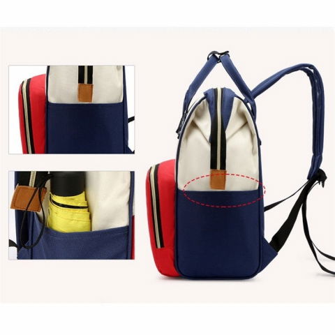 Rucsac multifunctional pentru mamici, din panza oxford, compartimentare multipla, impermeabil, 43 x 18 x 26 cm, alb/rosu/albastru [3]