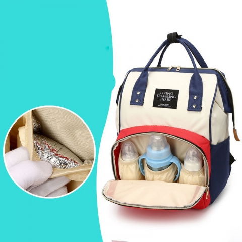 Rucsac multifunctional pentru mamici, din panza oxford, compartimentare multipla, impermeabil, 43 x 18 x 26 cm, alb/rosu/albastru [5]