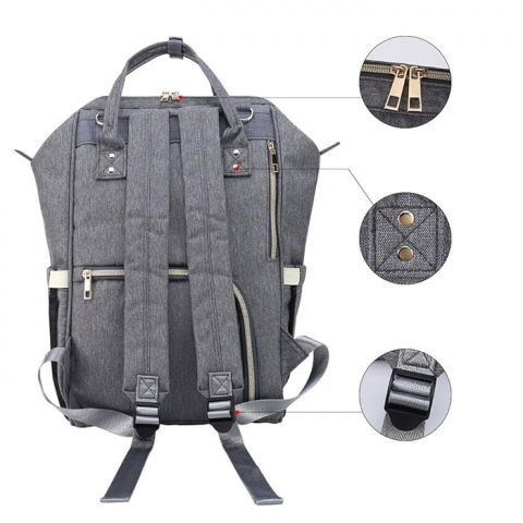 Rucsac multifunctional pentru mamici, din panza oxford, compartimentare multipla, impermeabil, 43 x 18 x 26 cm, gri inchis [2]