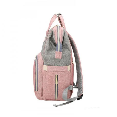 Rucsac multifunctional pentru mamici, din panza oxford, compartimentare multipla, impermeabil, 43 x 18 x 26 cm, roz/gri [2]