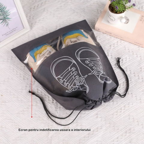 Sac depozitare incaltaminte, pentru voiaj sau depozitare, rezistent la praf, compatibil cu masina de spalat, 27 x 36 cm, gri deschis [1]