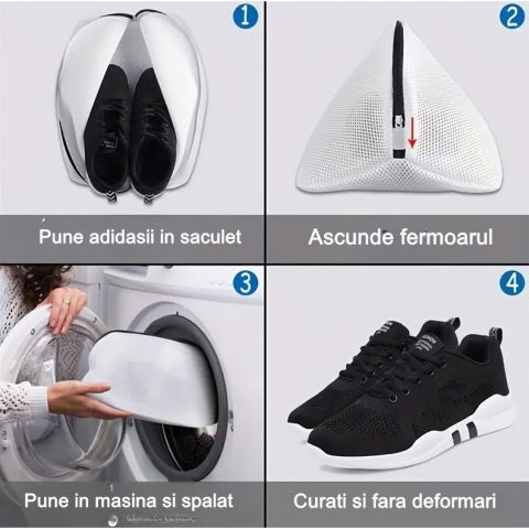 Sac pentru spalare si uscare incaltaminte compatibil cu masina de spalat, material rezistent, 42 x 24 x 24 cm, alb [2]