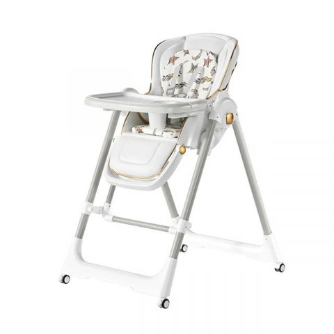 Scaun de masa 2in1, pentru copii 6 luni - 4 ani, pliabil, cu roti, balansoar, leagan, reglabil, tava de masa dubla, centura in 5 puncte, 96 x 56 x 76 cm, alb [1]