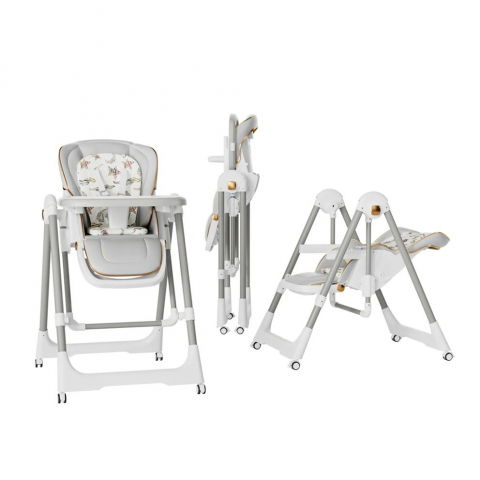 Îngrijire, transport și organizare pentru bebeluși și copii - Scaun de masa 2in1, pentru copii 6 luni - 4 ani, pliabil, cu roti, balansoar, leagan, reglabil, tava de masa dubla, centura in 5 puncte, 96 x 56 x 76 cm, gri