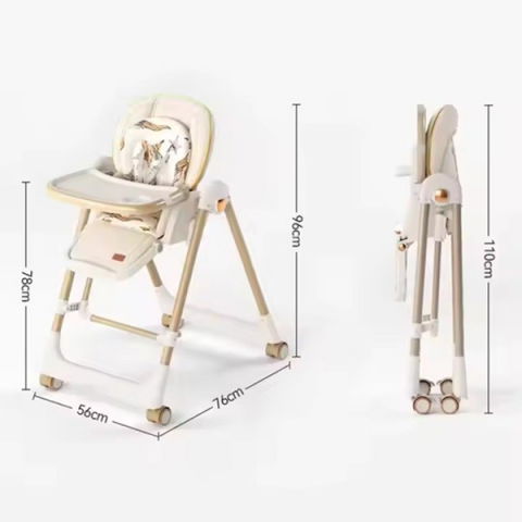 Scaun de masa 2in1, pentru copii 6 luni - 4 ani, pliabil, cu roti, balansoar, leagan, reglabil, tava de masa dubla, centura in 5 puncte, 96 x 56 x 76 cm, sampanie [3]