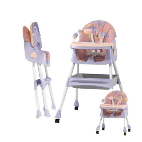 Scaun de masa 2in1, pentru copii de la 6 luni - 5 ani, inaltime reglabila, centura in 5 puncte, tava de masa, roti cu frana, cos depozitare, jucarie inclusa, 94 x 78 x 60 cm, roz/mov [2]