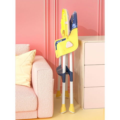 Scaun de masa 2in1, pentru copii de la 6 luni - 5 ani, inaltime reglabila, centura in 5 puncte, tava de masa, roti cu frana, cos depozitare, jucarie inclusa, 94 x 78 x 60 cm, albastru/galben [3]