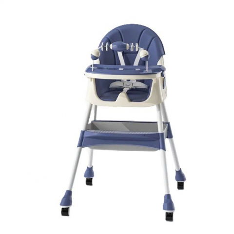 Îngrijire, transport și organizare pentru bebeluși și copii - Scaun de masa 2in1, pentru copii de la 6 luni - 5 ani, inaltime reglabila, centura in 5 puncte, tava de masa, roti cu frana, cos depozitare, jucarie inclusa, 94 x 78 x 60 cm, albastru/alb