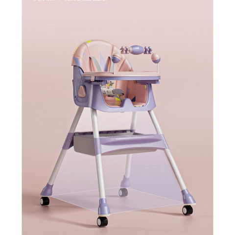 Scaun de masa pentru bebelusi si copii, 2 tavite cu jucarii si husa detasabile, multifuncțional, stabil, centura de siguranta, spatar reglabil moale, balansoar, cos de depozitare, de la 6 luni, 97x73x65cm, mov [3]