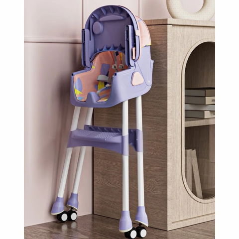 Scaun de masa pentru bebelusi si copii, 2 tavite cu jucarii si husa detasabile, multifuncțional, stabil, centura de siguranta, spatar reglabil moale, balansoar, cos de depozitare, de la 6 luni, 97x73x65cm, mov [8]