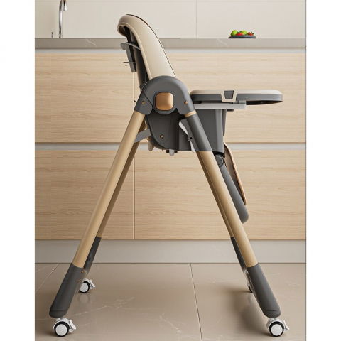 Scaun de masa pentru bebelusi si copii, 2 tavite si husa detasabile, multifuncțional, stabil, centura de siguranta, inaltime ajustabila, spatar reglabil moale, cos de depozitare, 100x50x80cm, de la 6 luni, crem [8]