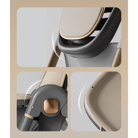 Scaun de masa pentru bebelusi si copii, 2 tavite si husa detasabile, multifuncțional, stabil, centura de siguranta, inaltime ajustabila, spatar reglabil moale, cos de depozitare, 100x50x80cm, de la 6 luni, crem [6]