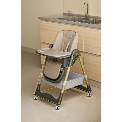 Scaun de masa pentru bebelusi si copii, 2 tavite si husa detasabile, multifuncțional, stabil, centura de siguranta, inaltime ajustabila, spatar reglabil moale, cos de depozitare, 100x50x80cm, de la 6 luni, crem [5]