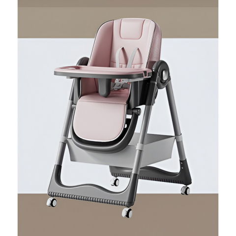 Scaun de masa pentru bebelusi si copii, 2 tavite si husa detasabile, multifuncțional, stabil, centura de siguranta, inaltime ajustabila, spatar reglabil moale, cos de depozitare, 100x50x80cm, de la 6 luni, roz [1]