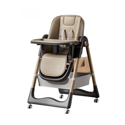 Scaune, seturi de masă și accesorii bebeluși - Scaun de masa pentru bebelusi si copii, 2 tavite si husa detasabile, multifuncțional, stabil, centura de siguranta, inaltime ajustabila, spatar reglabil moale, cos de depozitare, 100x50x80cm, de la 6 luni, crem