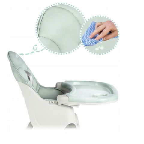 Scaun de masa pentru bebelusi si copii, cu roti, telescopic, pliabil, masuta reglabila, suport picioare, scaun cu invelis piele artificiala, centura siguranta, spatiu depozitare, 97x73x65 cm, verde [5]