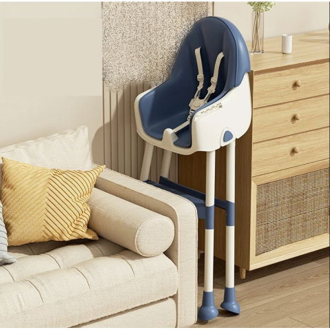 Scaun de masa pentru bebelusi si copii  cu roti, telescopic, pliabil, masuta reglabila, suport picioare, scaun invelis piele artificiala, centura siguranta, spatiu depozitare, 97 x 73 x 65 cm, albastru [1]