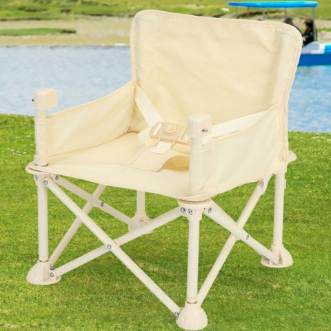 Scaun de masa pentru bebelusi si copii, tavita si husa detasabile, multifuncțional, stabil, centura de siguranta, cos de depozitare, bej, cu umbrela verde, de la 6 luni [4]