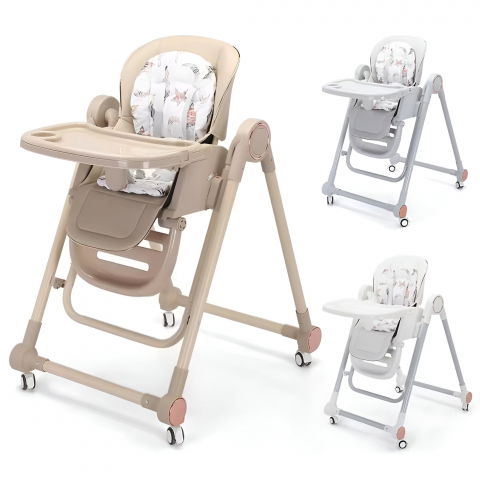 Scaun de masa pentru bebelusi si copii, tavita si husa detasabile, multifuncțional, stabil, centura de siguranta, inaltime ajustabila, spatar reglabil moale, balansoar, de la 6 luni, gri [5]