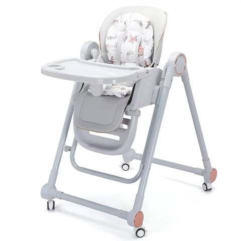 Scaun de masa pentru bebelusi si copii, tavita si husa detasabile, multifuncțional, stabil, centura de siguranta, inaltime ajustabila, spatar reglabil moale, balansoar, de la 6 luni, gri [6]