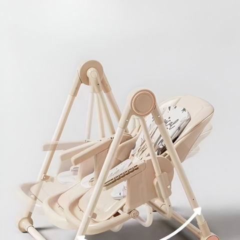 Scaun de masa pentru bebelusi si copii, tavita si husa detasabile, multifuncțional, stabil, centura de siguranta, inaltime ajustabila, spatar reglabil moale, balansoar, de la 6 luni, bej [1]
